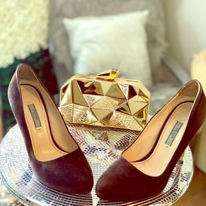 Dark brown Prada pumps with gold heel